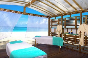 Private beach, white sand, beach cabanas, sun loungers