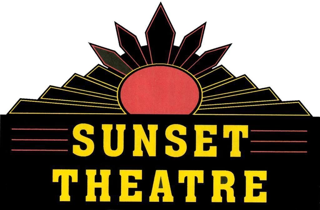 A logo with the text "SUNSET THEATRE" and a stylized sun above a row of seats.