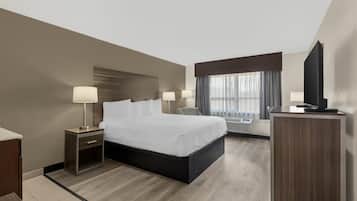 Premium bedding, down duvets, desk, laptop workspace