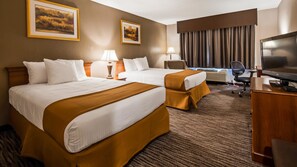 Premium bedding, down duvets, desk, laptop workspace