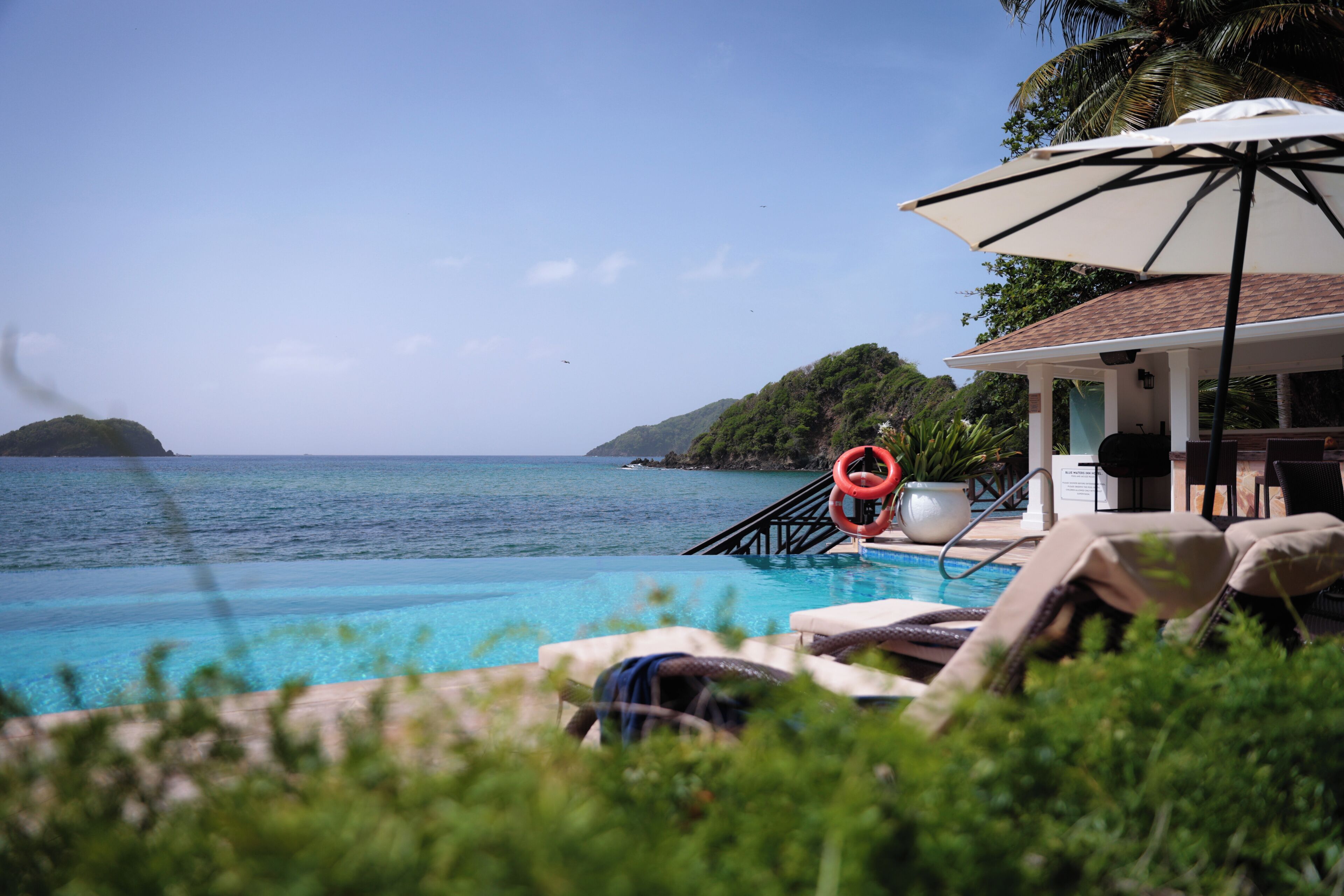 outdoor pool, pool umbrellas, pool loungers