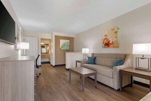 Suite, 1 Queen Bed, Non Smoking, Refrigerator & Microwave (Separate Living Room;with Sofabed) | Iron/ironing board, bed sheets