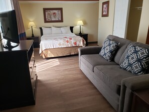 Suite monolocale, 1 letto queen con divano letto, non fumatori | Una cassaforte in camera, una scrivania, Wi-Fi gratuito, lenzuola