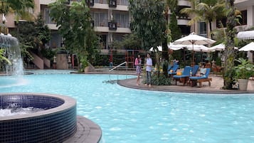 Outdoor pool, pool umbrellas