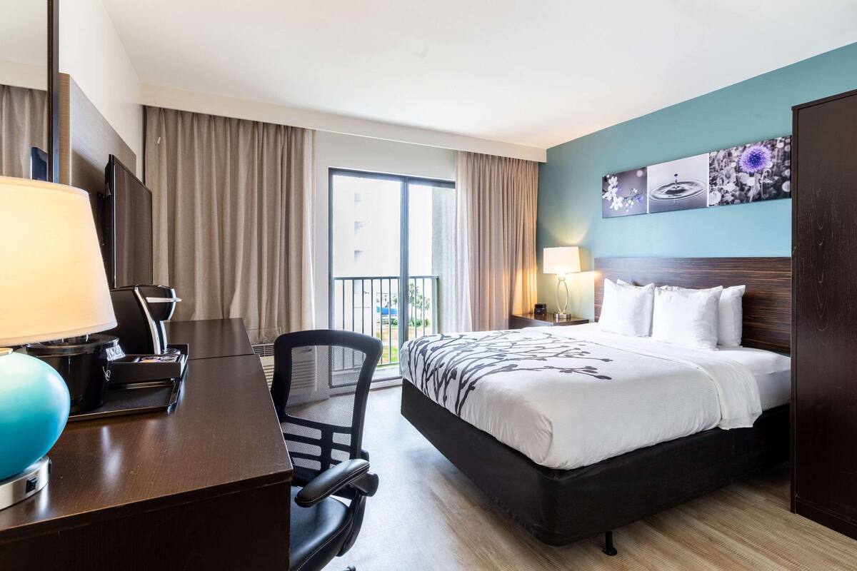 Premium bedding, desk, blackout curtains, iron/ironing board