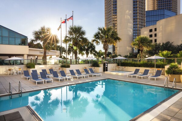 Indoor pool, outdoor pool, open 6:00 AM to 9:00 PM, pool loungers