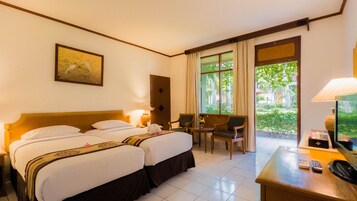 Superior Twin Room, Garden View | Minibar, in-room safe, desk, iron/ironing board