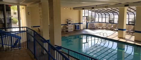 Indoor pool, open 9:00 AM to midnight, sun loungers