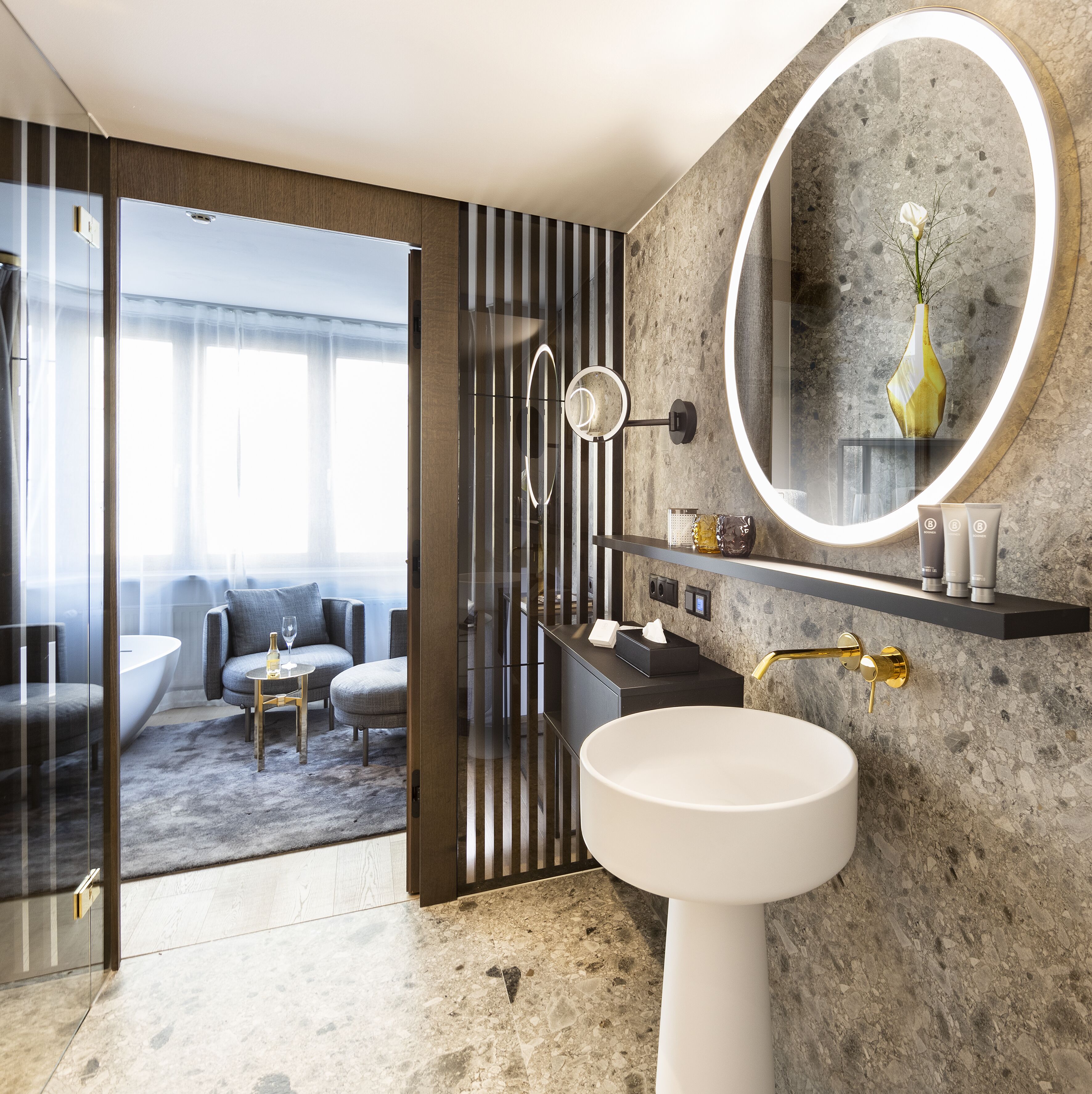 junior suite | bathroom | eco-friendly toiletries, hair dryer, bathrobes, slippers