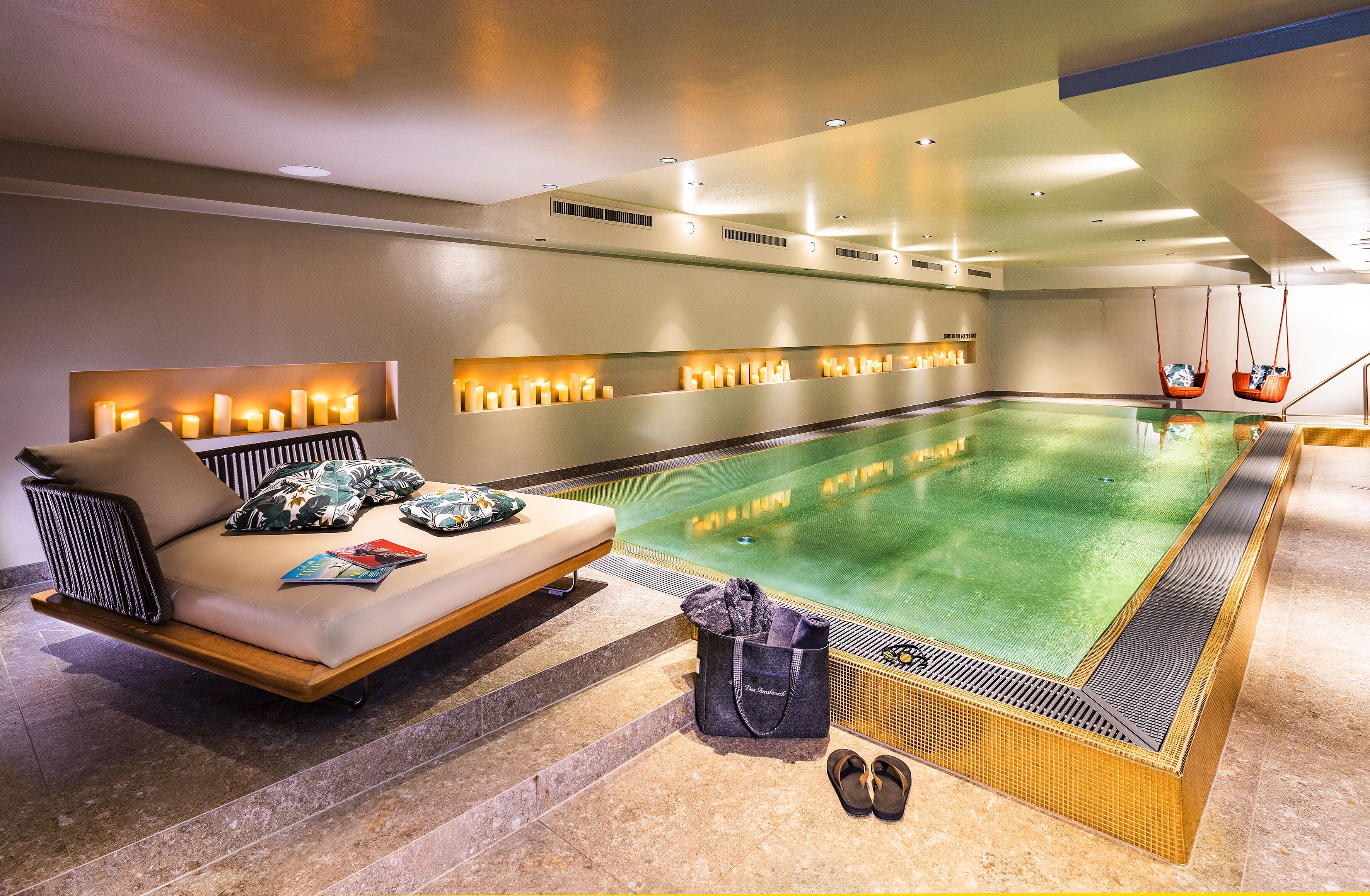 indoor pool, pool loungers
