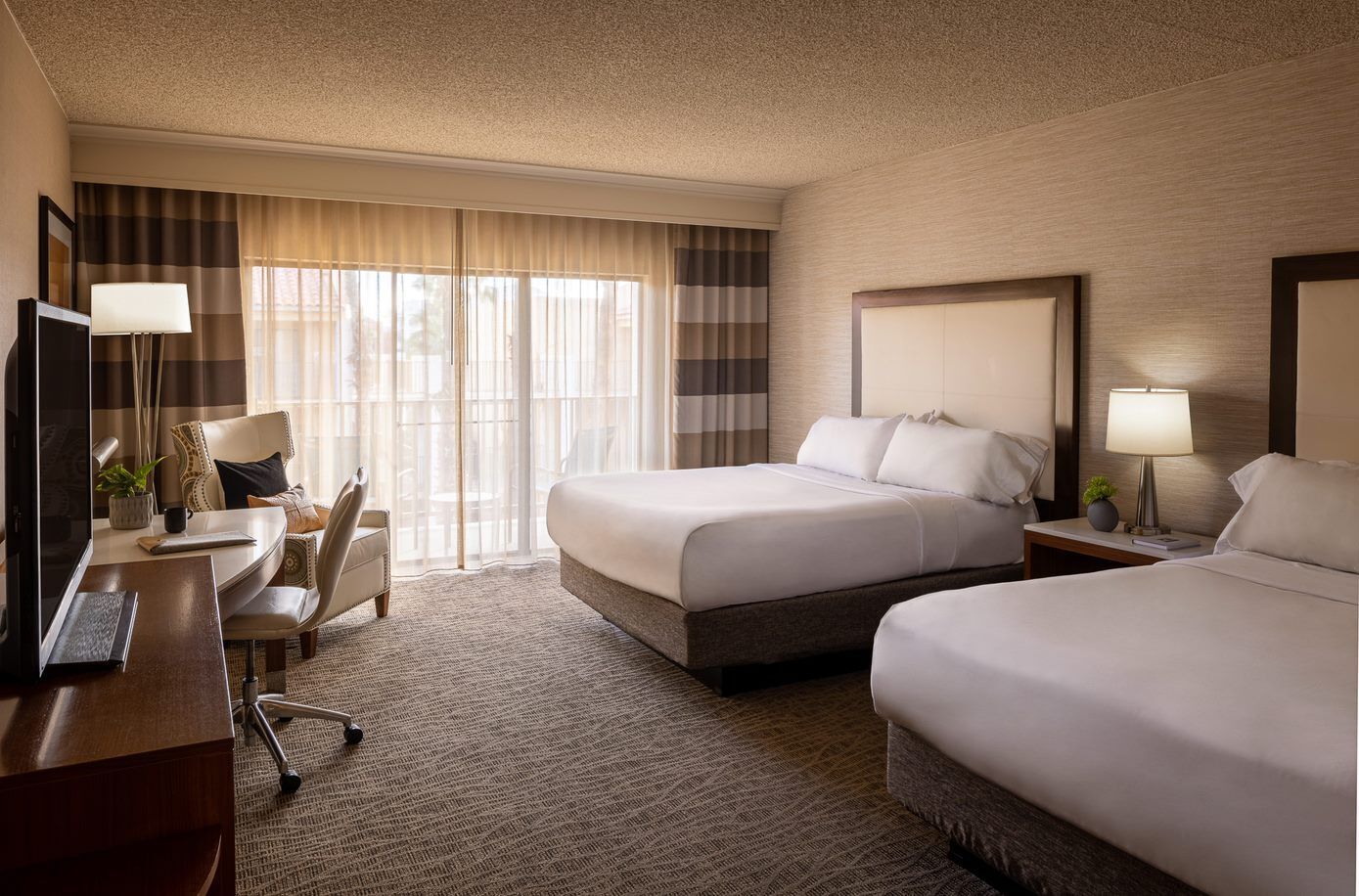 Standard Room, 2 Queen Beds, Balcony, Courtyard View | 1 bedroom, premium bedding, desk, laptop workspace