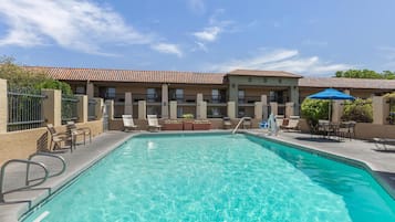 Outdoor pool, pool loungers