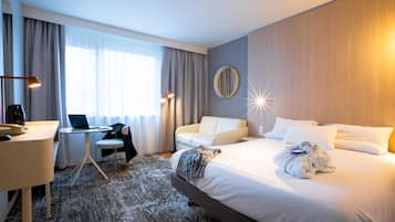 Premium bedding, desk, blackout curtains, soundproofing