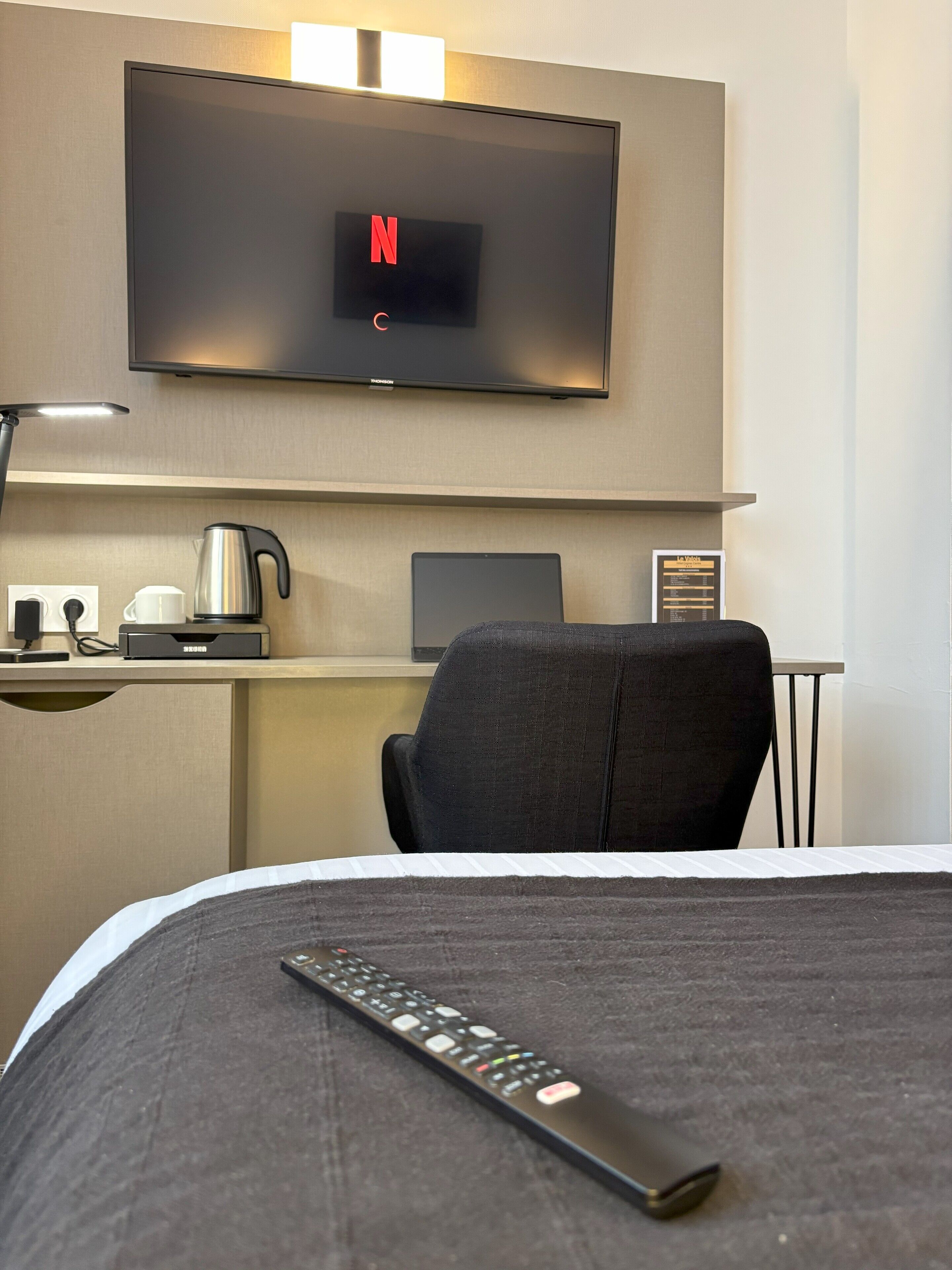 minibar, desk, laptop workspace, soundproofing