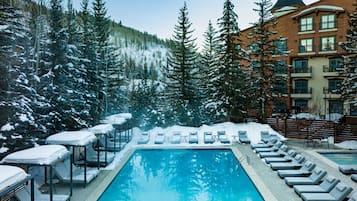 Outdoor pool, pool umbrellas, pool loungers