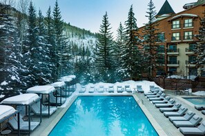 Outdoor pool, pool umbrellas, pool loungers