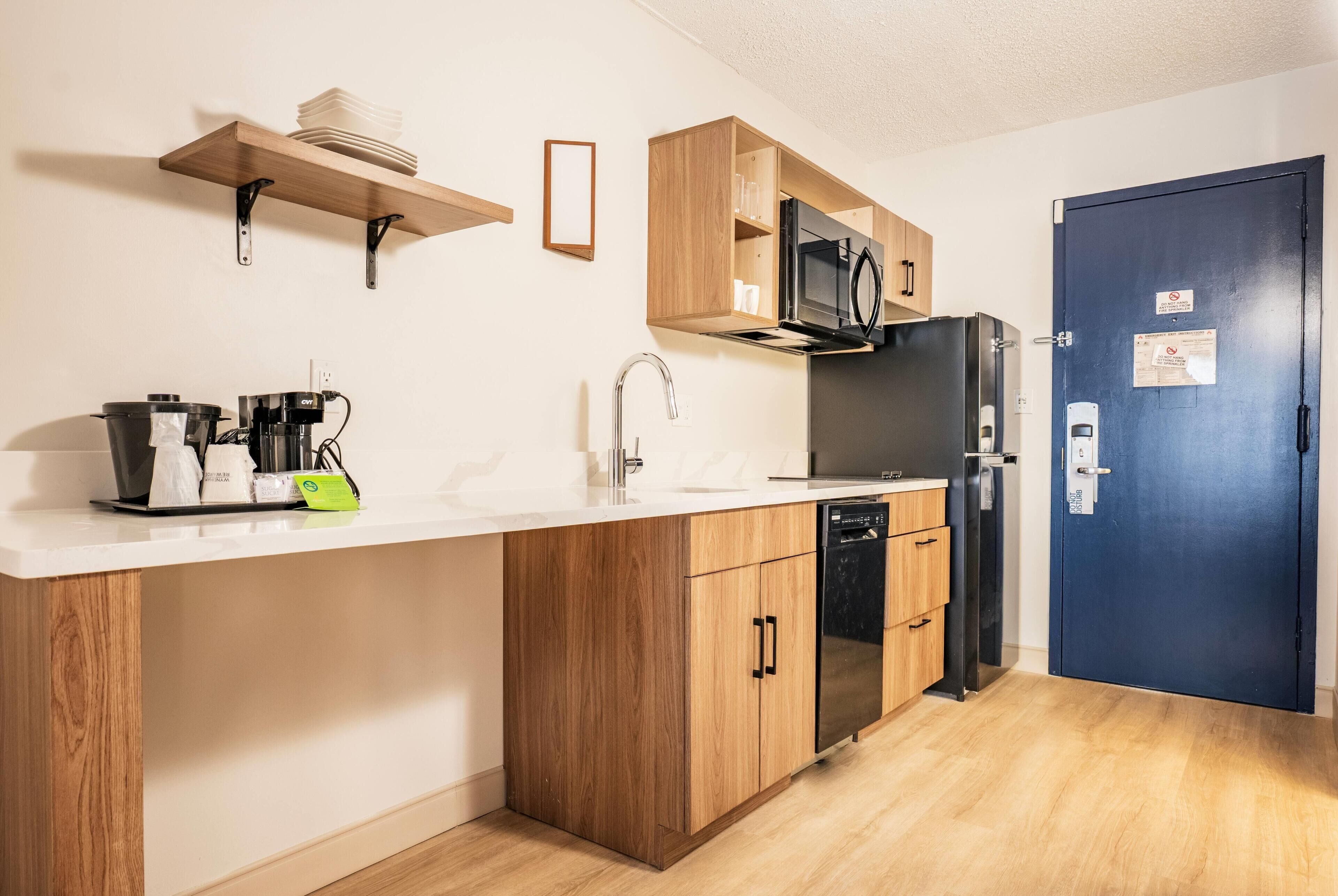 Fridge, microwave, coffee/tea maker