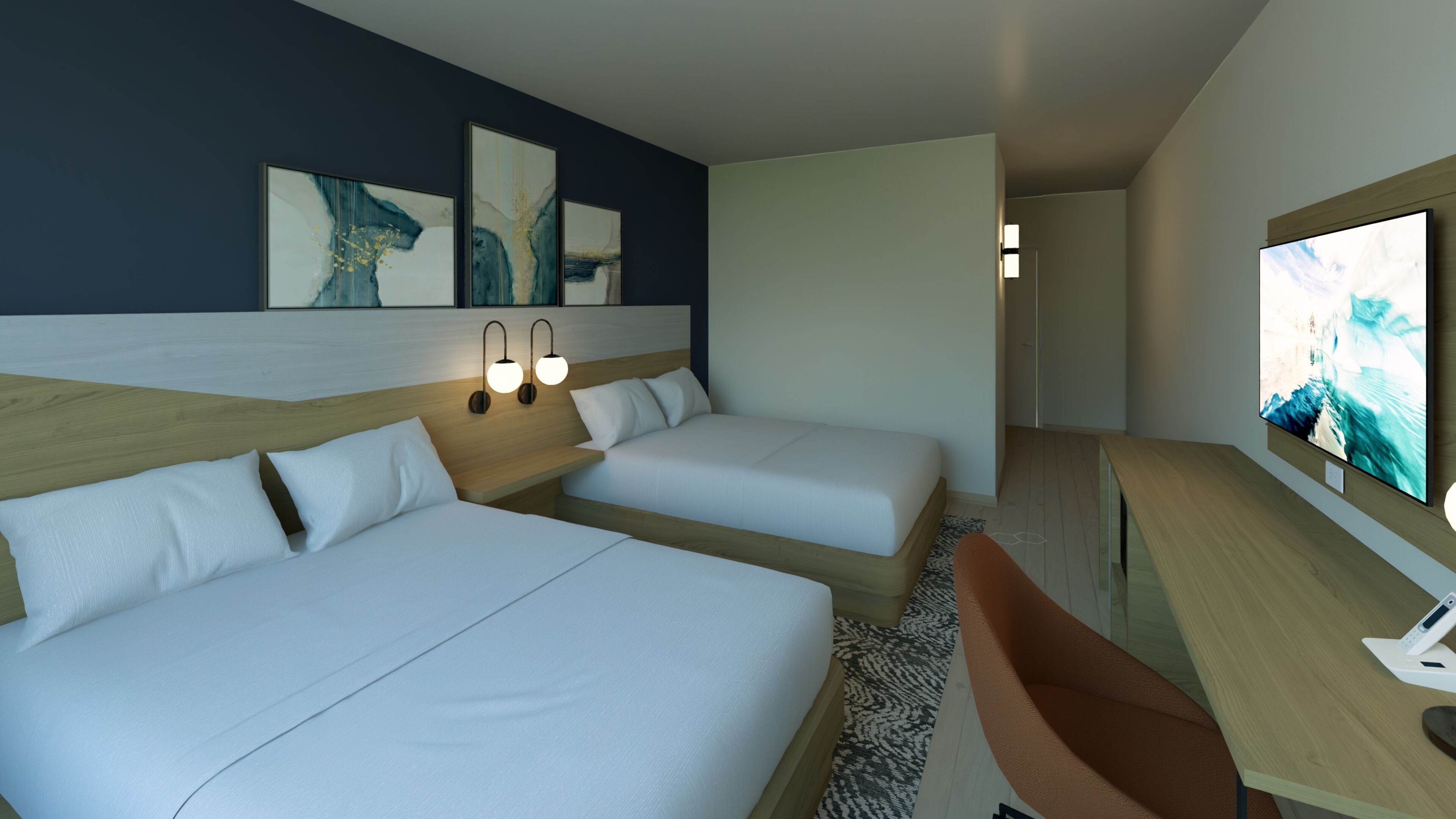 Room, 2 Double Beds, Non Smoking | Premium bedding, in-room safe, desk, laptop workspace