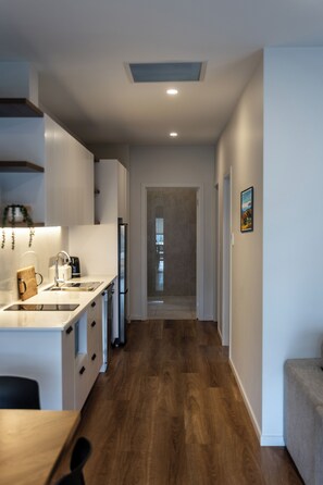 Family Apartment | Private kitchen | Fridge, electric kettle