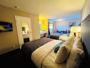 In-room safe, desk, laptop workspace, blackout curtains