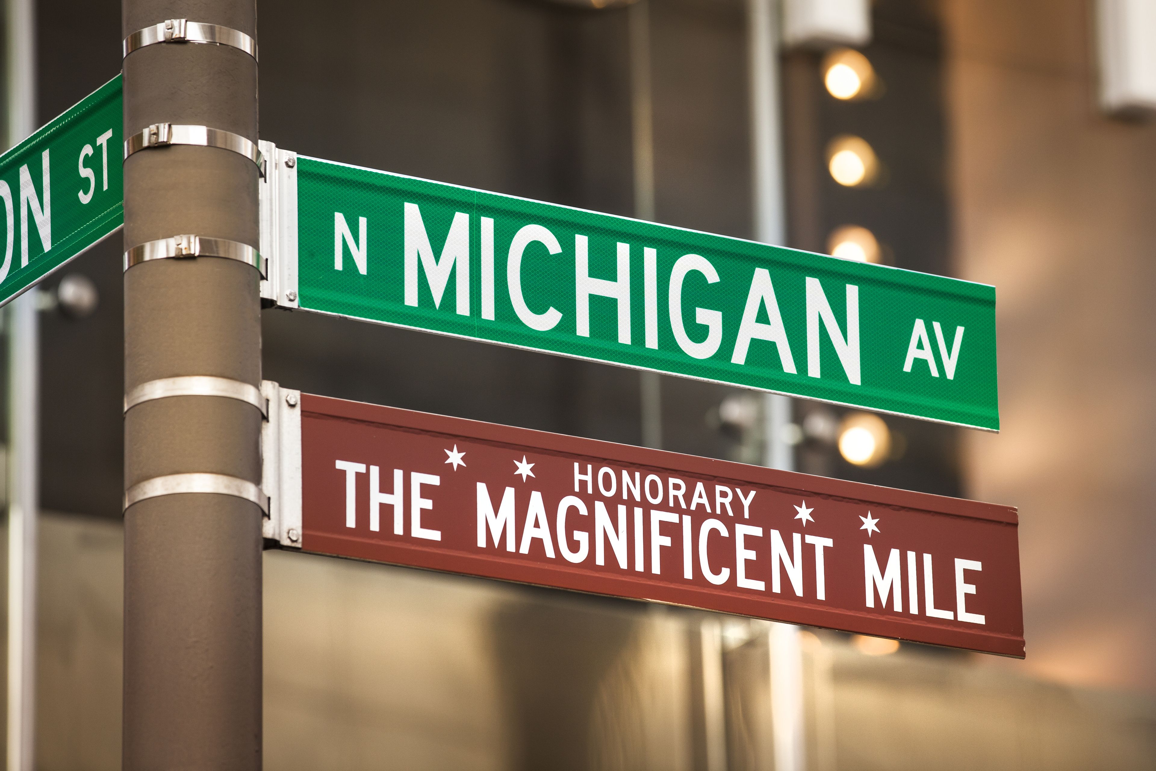 Street signs for N Michigan Av and The Magnificent Mile.