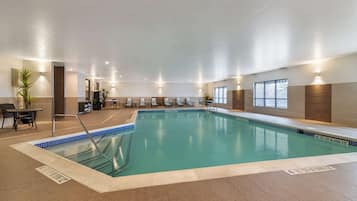 Indoor pool, open 9:00 AM to 11:00 PM, pool loungers