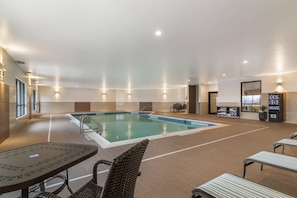 Indoor pool, open 9:00 AM to 11:00 PM, sun loungers