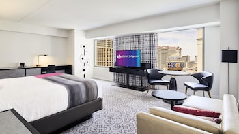 Premium bedding, in-room safe, desk, blackout drapes at Planet Hollywood Resort & Casino