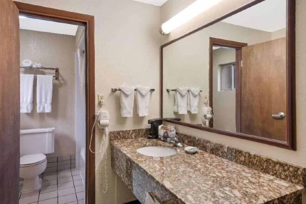 Combined shower/bathtub, eco-friendly toiletries, hair dryer, towels