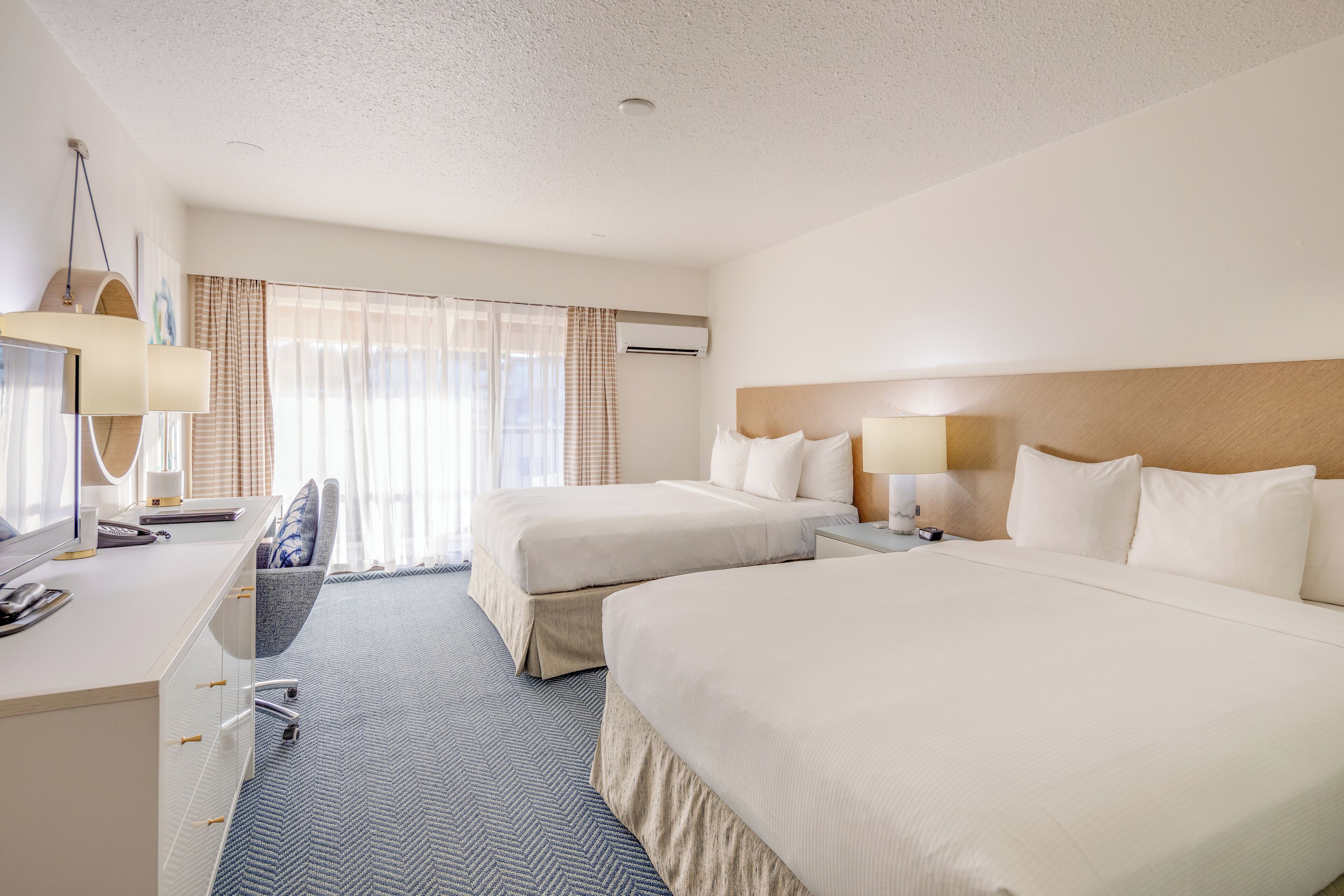 standard room, 2 queen beds, balcony, non smoking | in-room safe, desk, laptop workspace, iron/ironing board