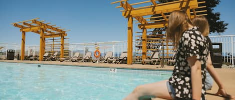 Indoor pool, outdoor pool, open 9:00 AM to 9:30 PM, free cabanas