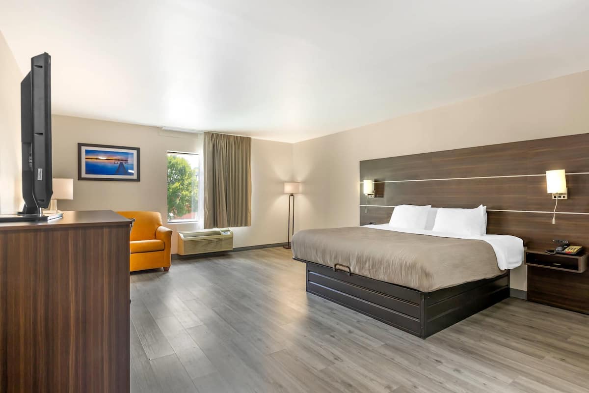 Suite, 1 trĂšs grand lit, accessible aux personnes Ă mobilitĂ© rĂ©duite, fumeur | Bureau, rideaux dâobscurcissement, fer et planche Ă repasser