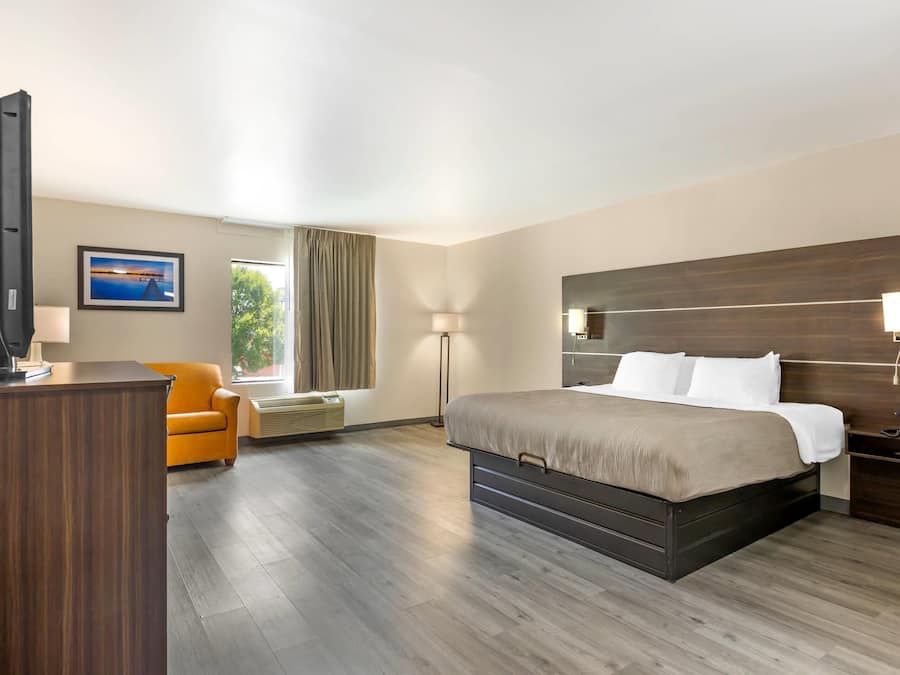 Suíte, 1 cama King, acessível, para fumantes | Escrivaninha, cortinas blackout, ferros/tábuas de passar roupa