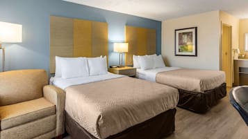 Standard Room, 2 Double Beds, Non Smoking | Laptop workspace, blackout curtains, iron/ironing board, free WiFi