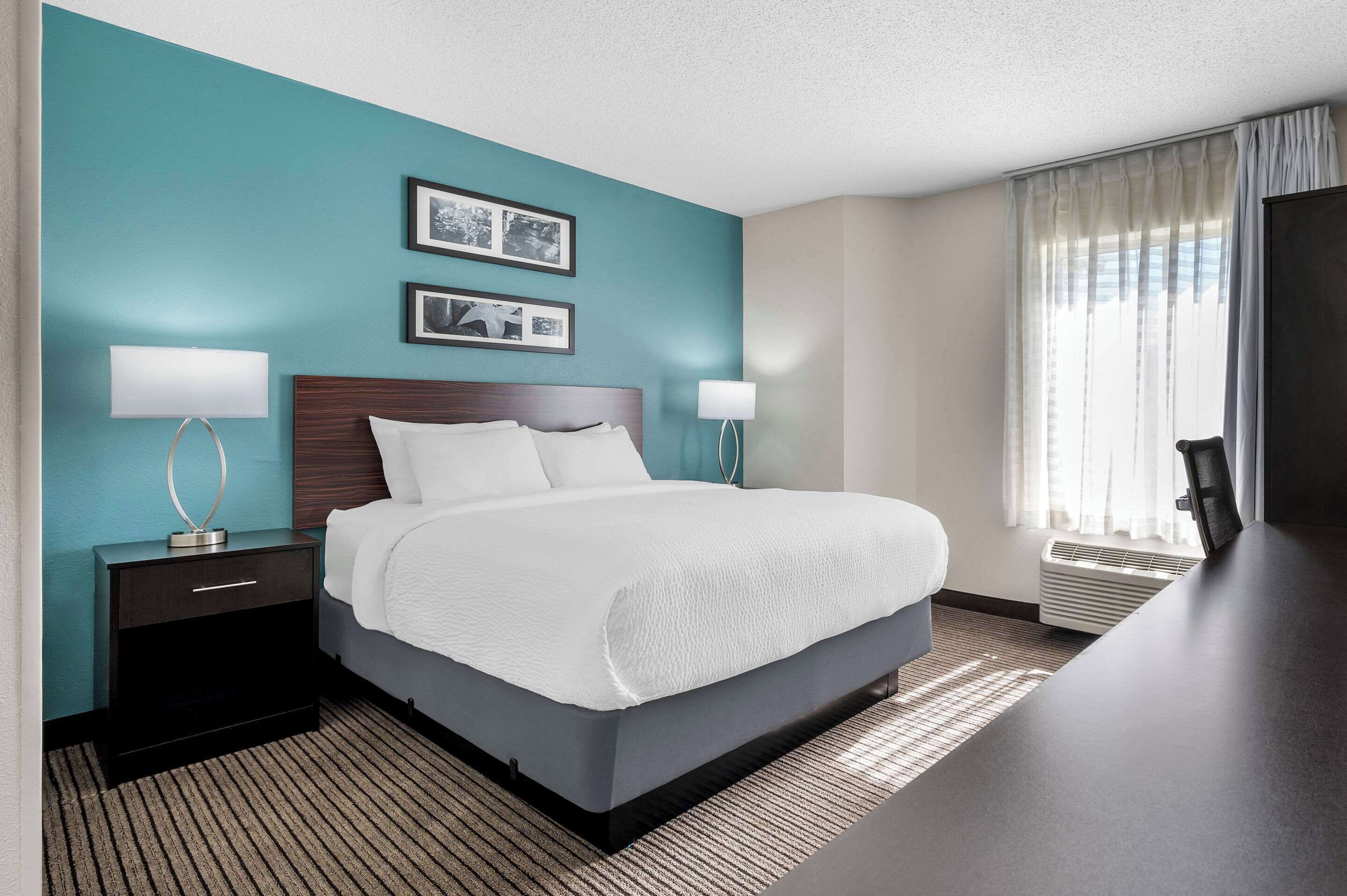 Desk, blackout drapes, soundproofing, iron/ironing board