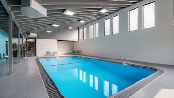 Indoor pool, open 9 AM to midnight, sun loungers