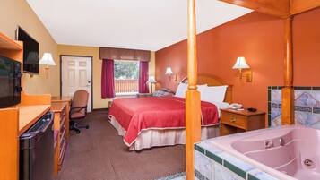 Desk, laptop workspace, blackout curtains, iron/ironing board