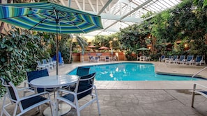 Indoor pool, outdoor pool, open 8:00 AM to 10:00 PM, pool umbrellas