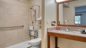 Standard Room, 1 King Bed, Accessible, Refrigerator & Microwave | Bathroom | Combined shower/tub, free toiletries, hair dryer, towels