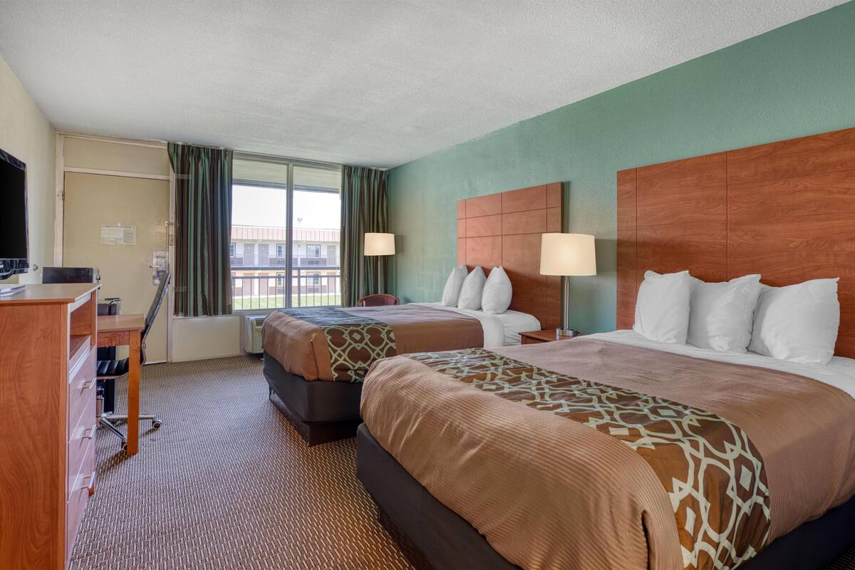 Standard Room, 2 Double Beds, Smoking, Refrigerator & Microwave | Desk, laptop workspace, blackout curtains, soundproofing