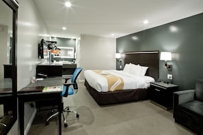 Premium bedding, memory-foam beds, desk, iron/ironing board