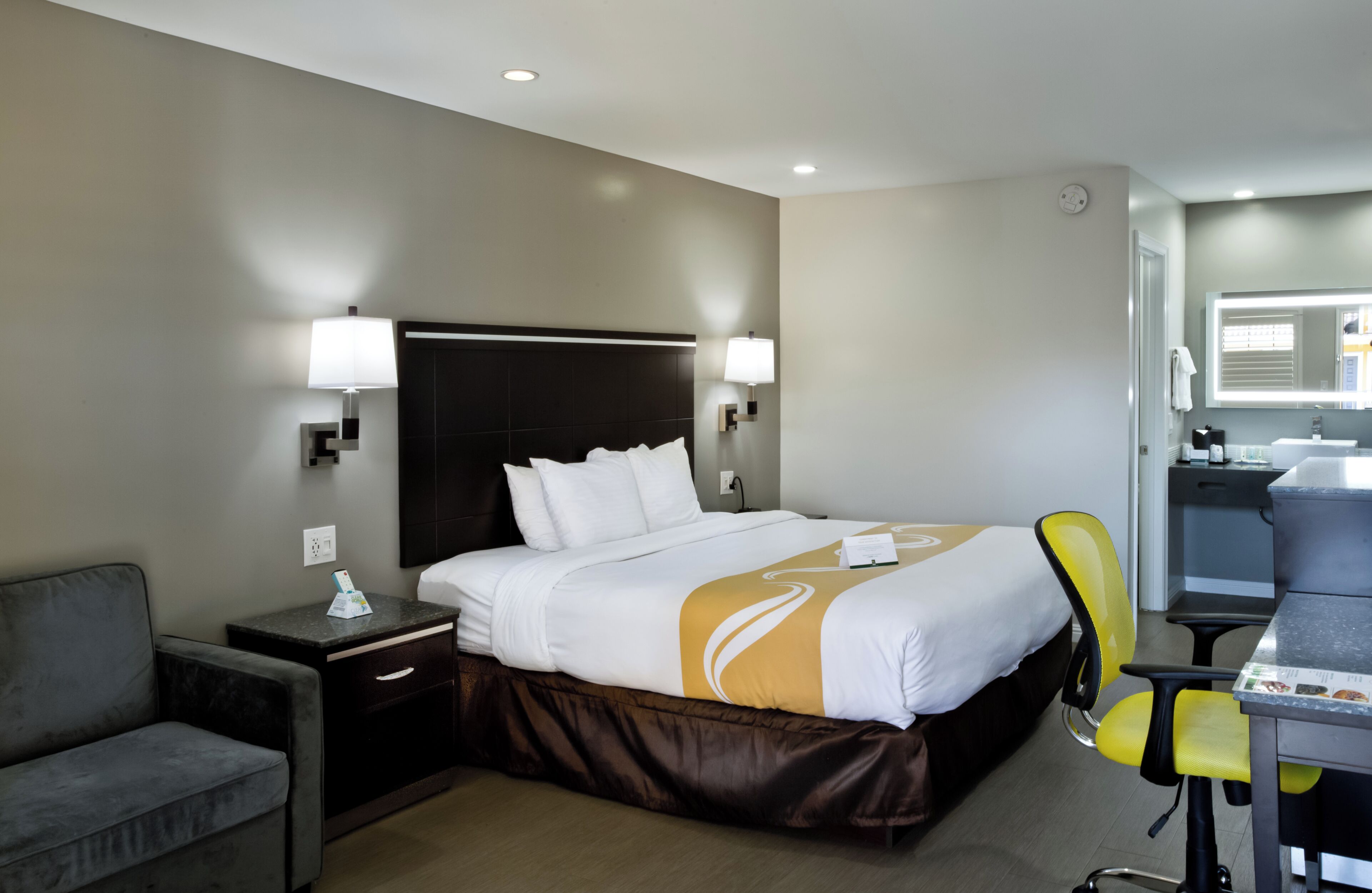 Premium bedding, memory-foam beds, desk, iron/ironing board
