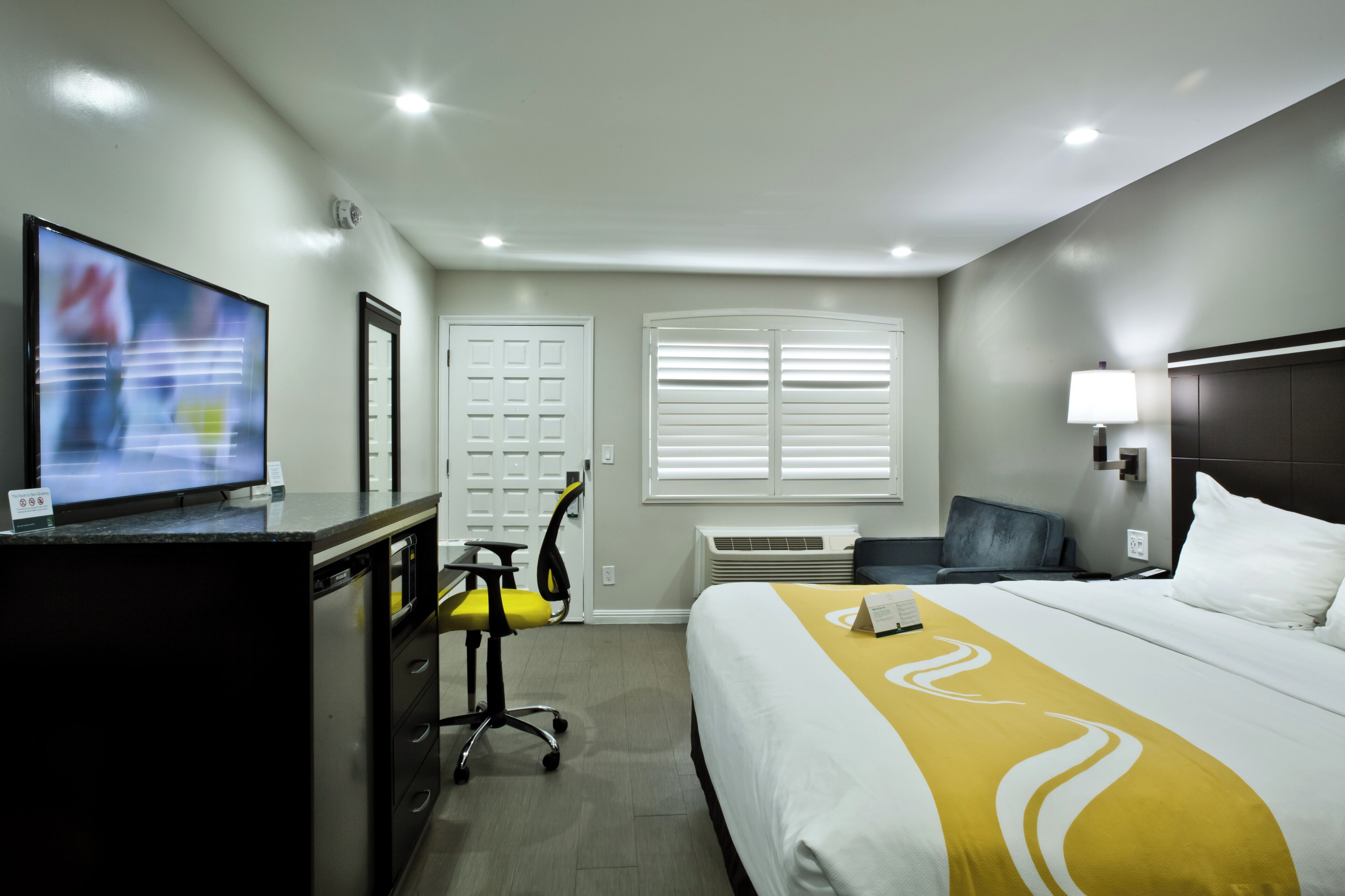 Premium bedding, memory-foam beds, desk, iron/ironing board