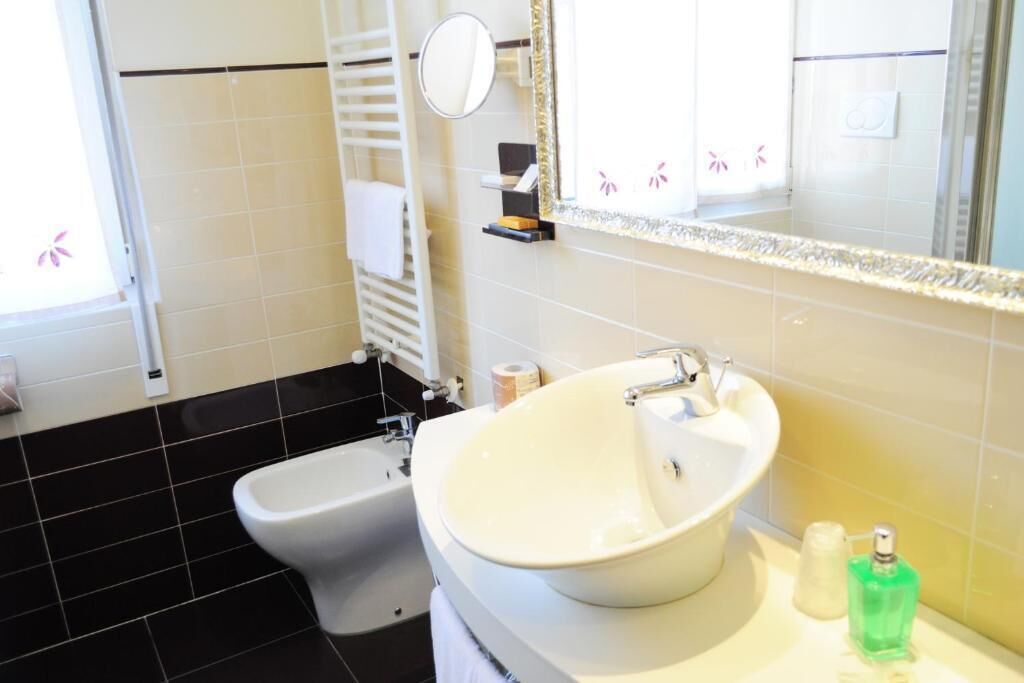 combined shower/bathtub, free toiletries, hair dryer, bidet