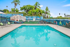 Outdoor pool, pool umbrellas