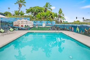 Outdoor pool, pool umbrellas