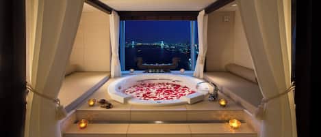 Combined shower/tub, free toiletries, hair dryer, bathrobes