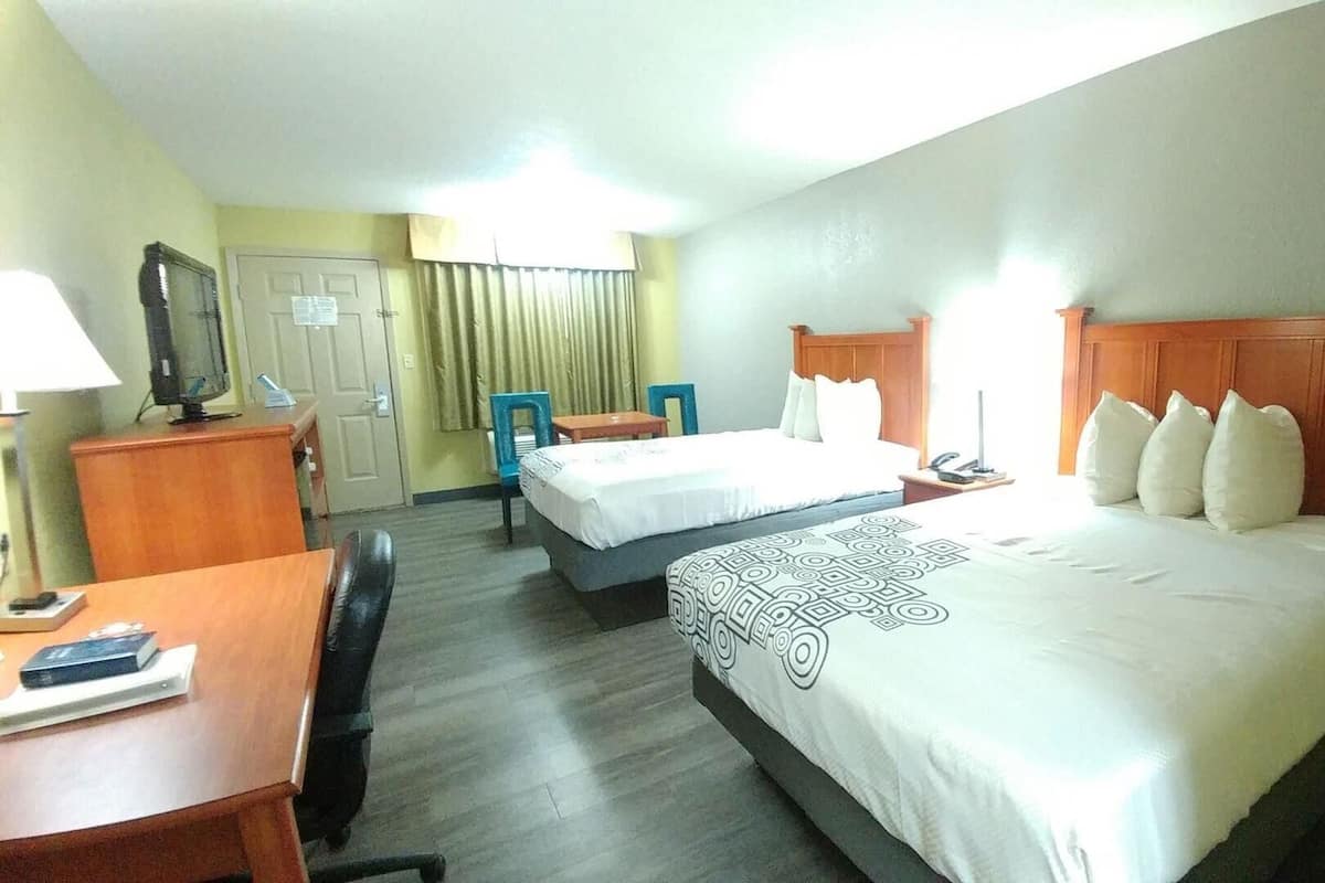 Pillowtop beds, desk, laptop workspace, iron/ironing board