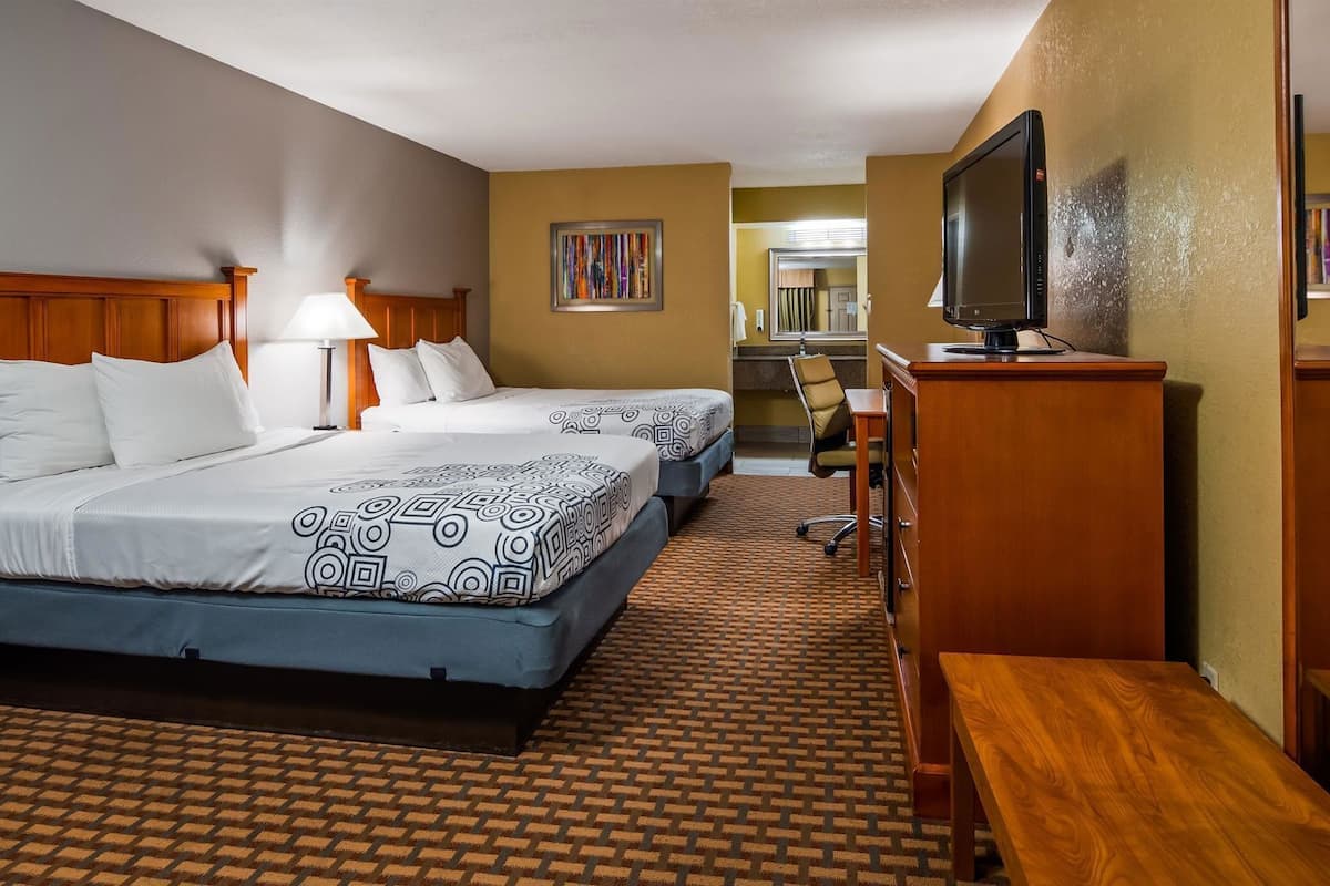 Pillowtop beds, desk, laptop workspace, iron/ironing board