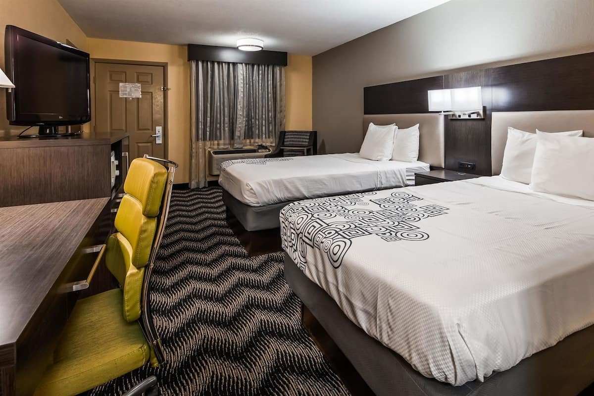 Pillowtop beds, desk, laptop workspace, iron/ironing board